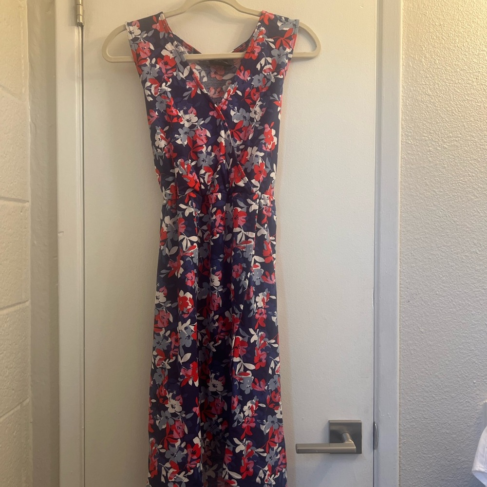 Bobeau Floral Midi Dress - Red and Blue
